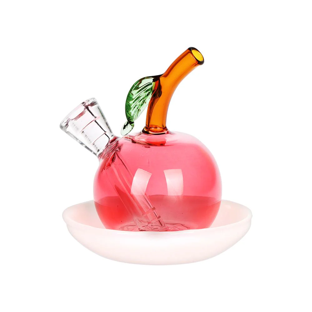 Astounding Apple on Dish Glass Cone Bubbler - Image 2