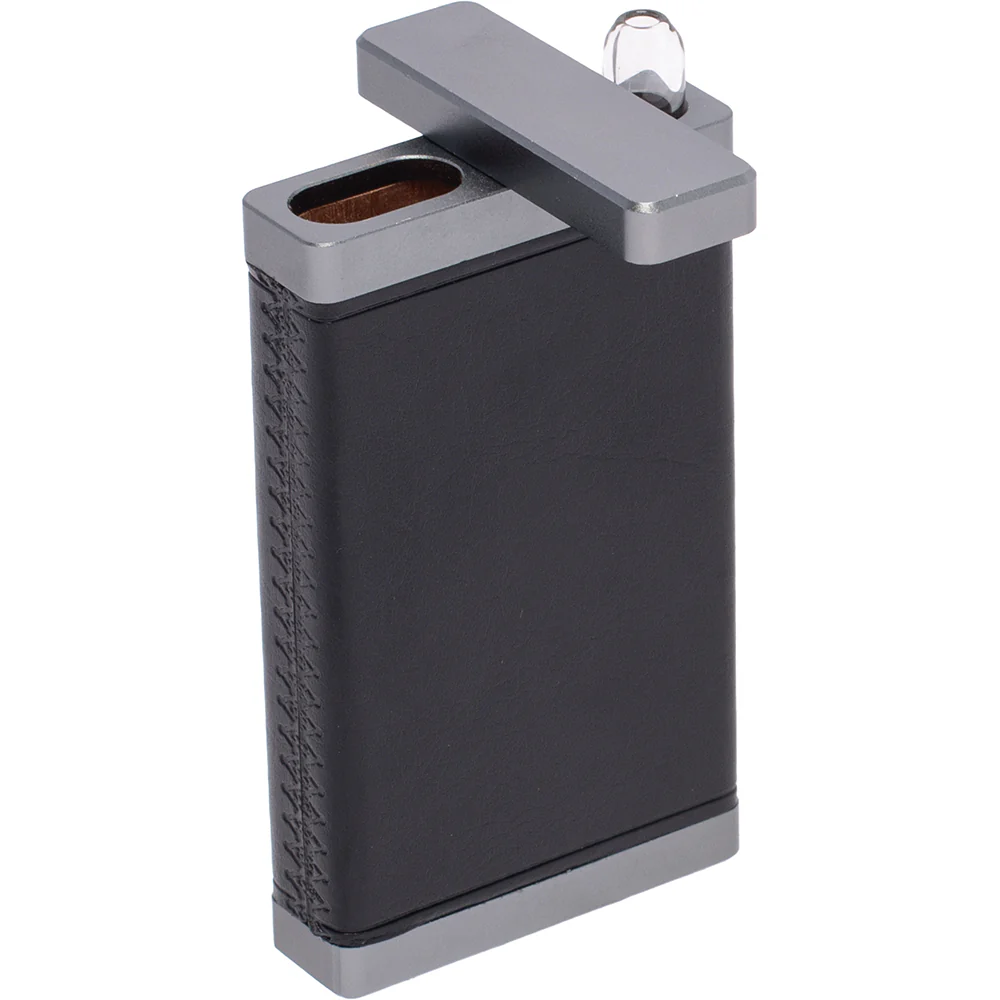 Black Leather & Silver Dugout with Glass Chillum - Image 2