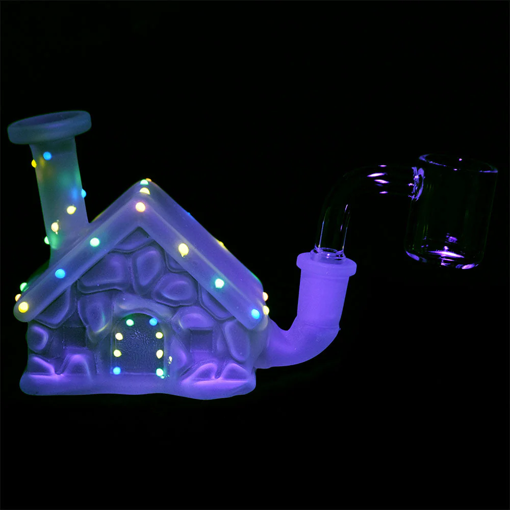 Frosted Christmas House w/ Glow in Dark Lights Glass Mini Rig - Image 3