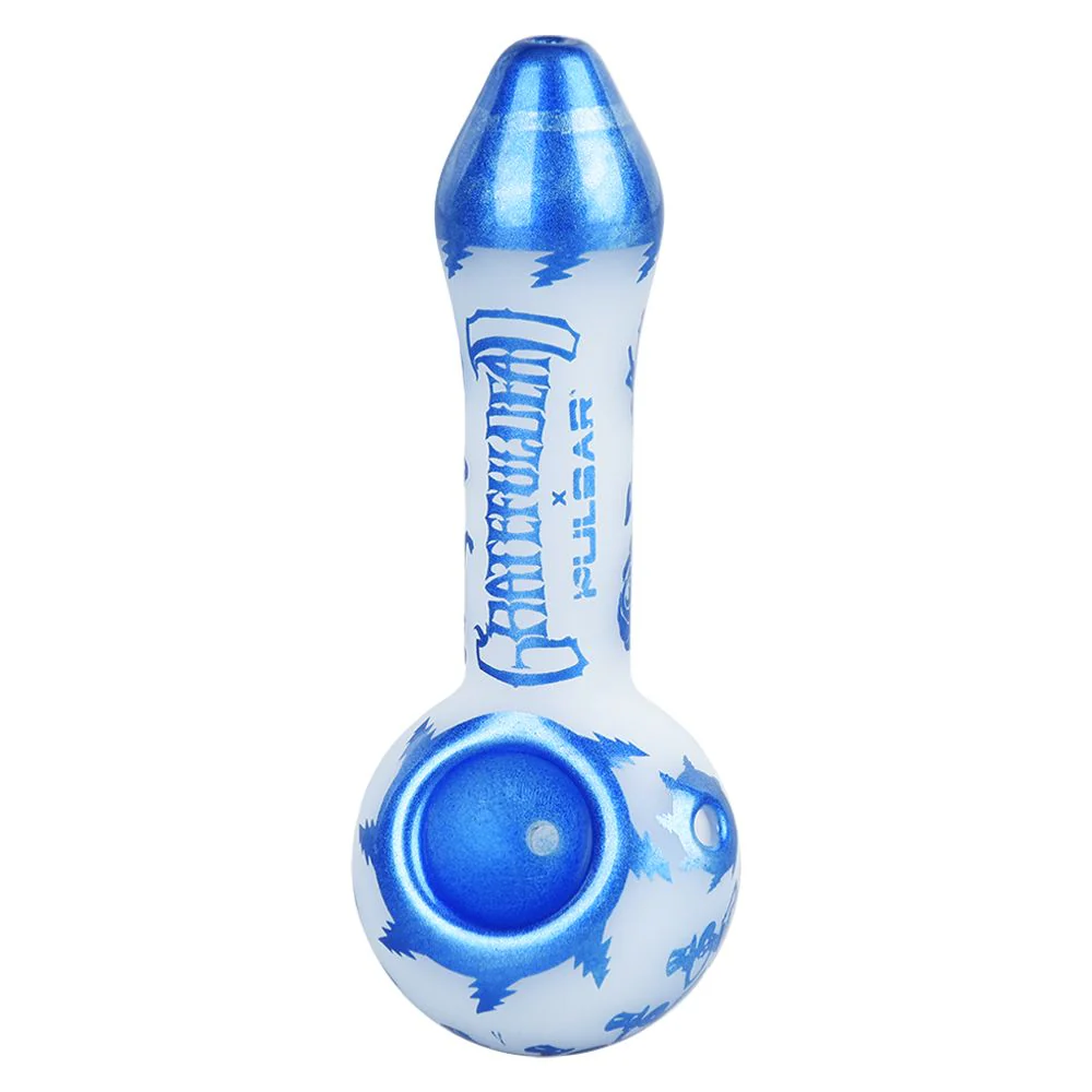 Grateful Dead x Pulsar Blue Sky Dancing Skellies Glass Spoon Pipe