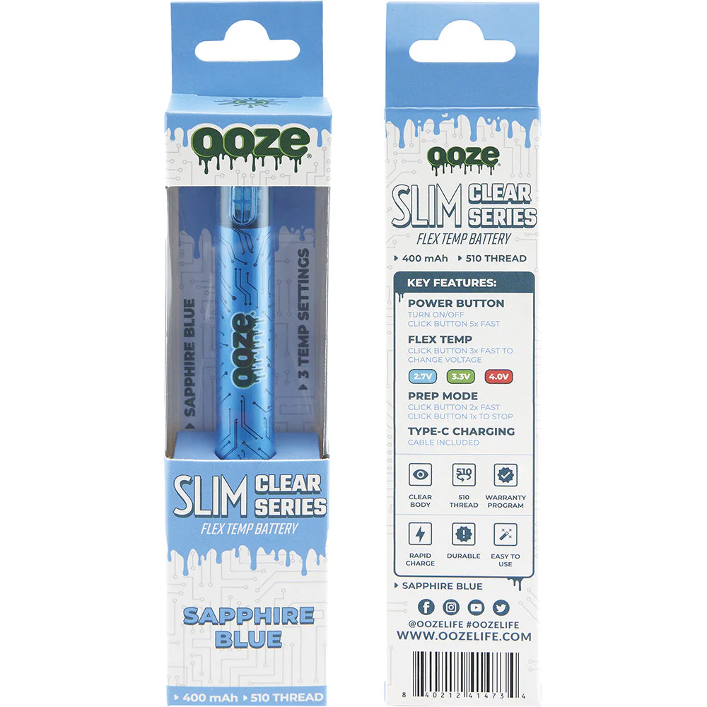 Ooze Slim Clear Pen Battery & Charger (Blue) - Image 4