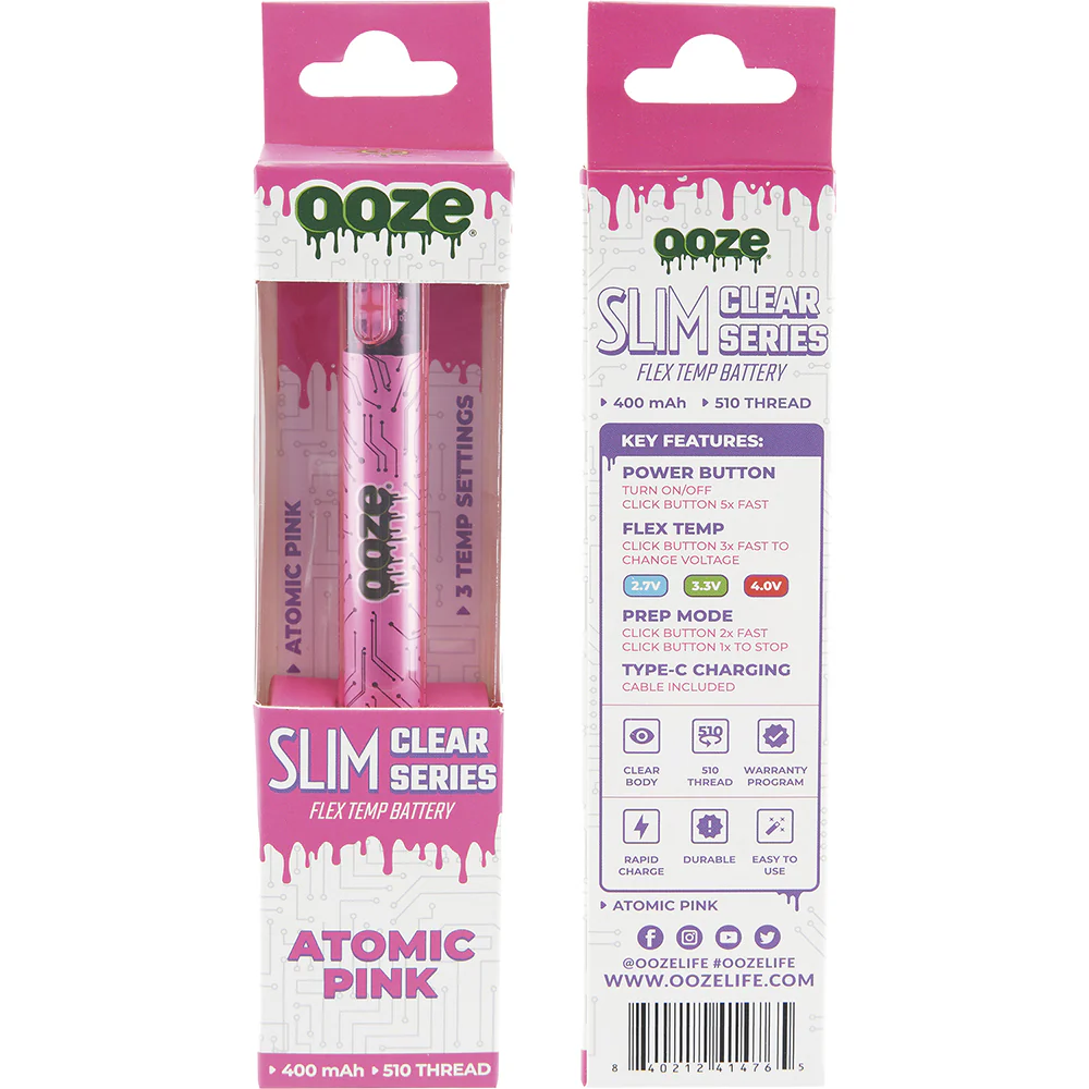 Ooze Slim Clear Pen Battery & Charger (Pink) - Image 4