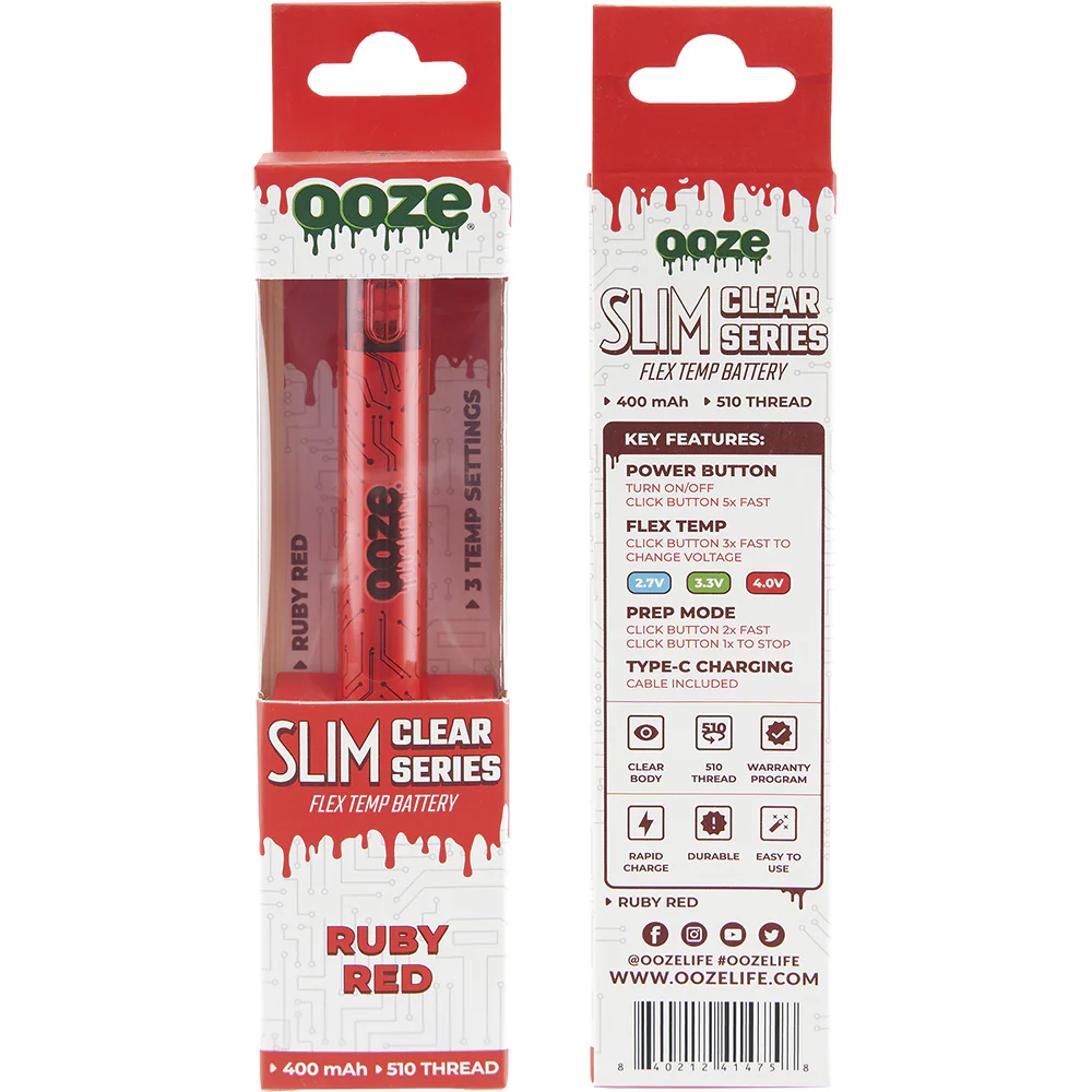 Ooze Slim Clear Pen Battery & Charger (Red) - Image 6