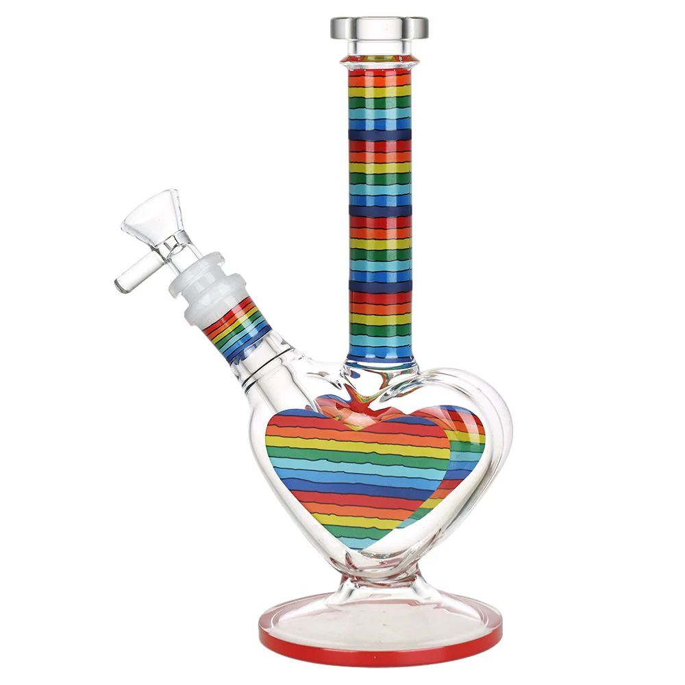 Rainbow Striped Heart Glass Water Pipe - Image 2